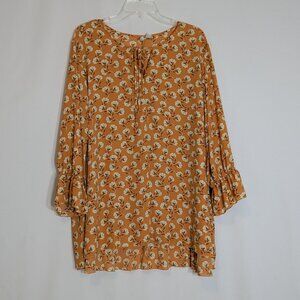 CATO EST 1946 Tan Floral Chiffon 3/4 Sleeve Pullover Peasant Top; Size 18/20W